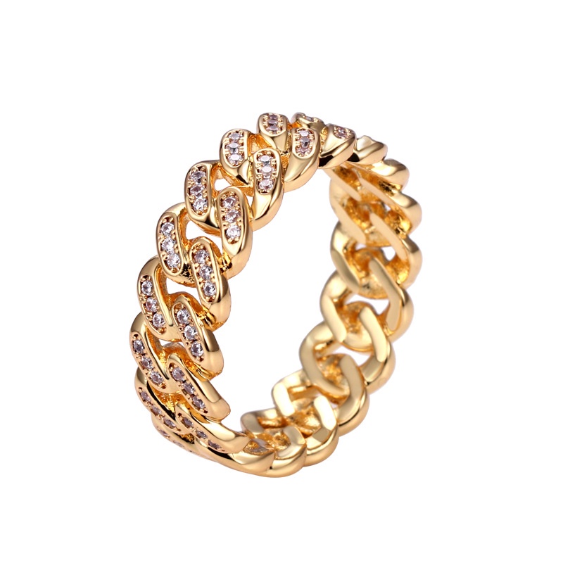 Nhẫn Đính Đá Zircon 7mm Phong Cách Hiphop Cho Nam Và Nữ