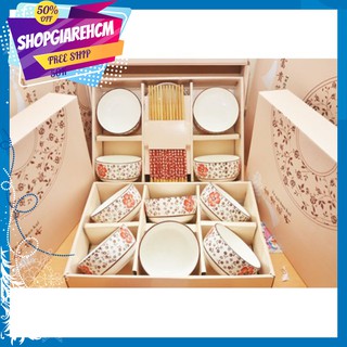 Bộ 6 Chén Sứ Kèm 6 Đũa Nhật Bản
