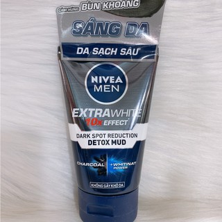 Sữa rửa mặt Nivea Men Extra White 10X Effect (detox mud) bùn khoáng ngừa mụn 100gr