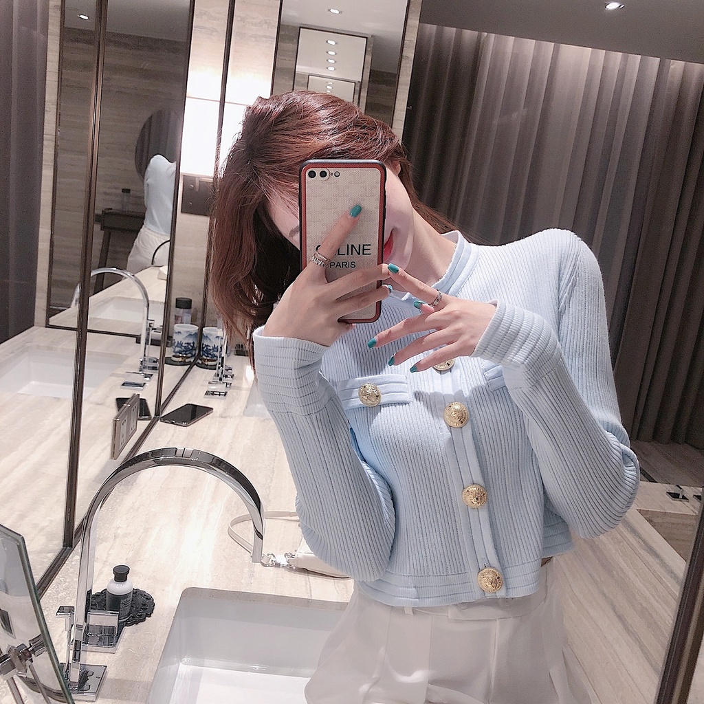 【ZHELIHANGFEI】Áo Khoác Cardigan Dệt Kim Tay Dài Dáng Ôm