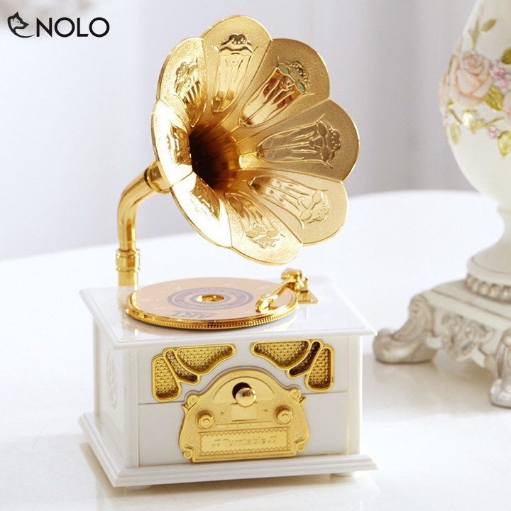 Hộp Phát Nhạc Music Trinket Box Gramophone Phong Cách Máy Chạy Đĩa Cổ Điển Retro Chất Liệu Nhựa ABS