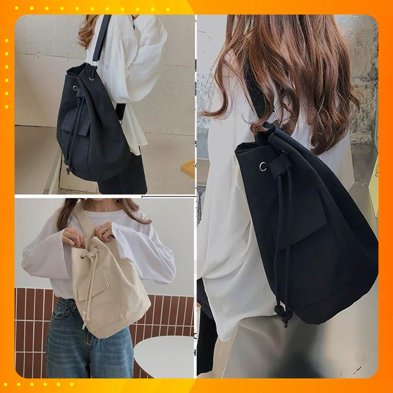 TÚI TOTE BALO ĐEO CHÉO DÂY RÚT UNISEX NAM NỮ VẢI CANVAS ĐI HỌC ĐI CHƠI CHECKING CAFE DC11