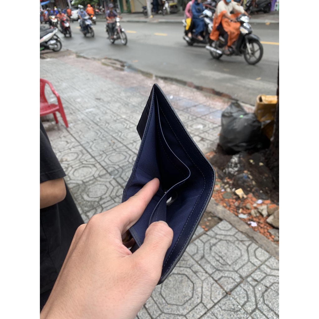 Ví da bò nam MASAMU Mal màu xanh Navy dạng ngang 2 ngăn