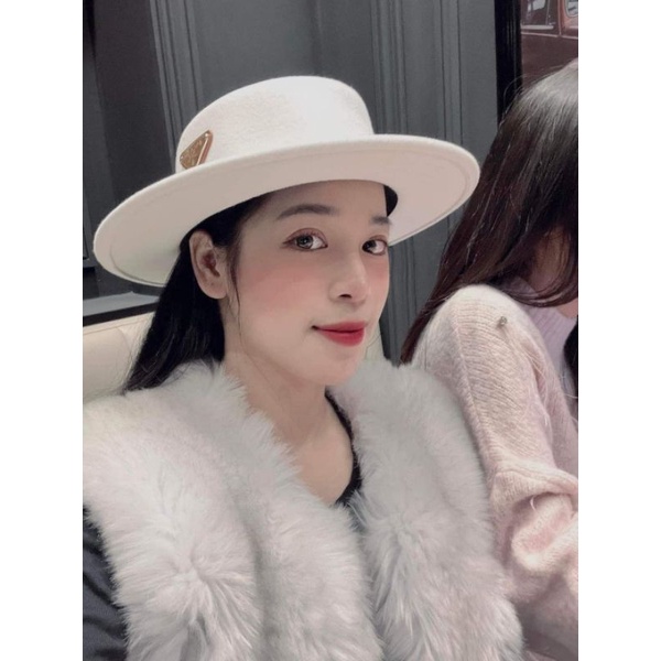 Mũ cói đi biển vành nhỏ cao cấp đai da tag PRAD A SIÊU SANG CHẢNH