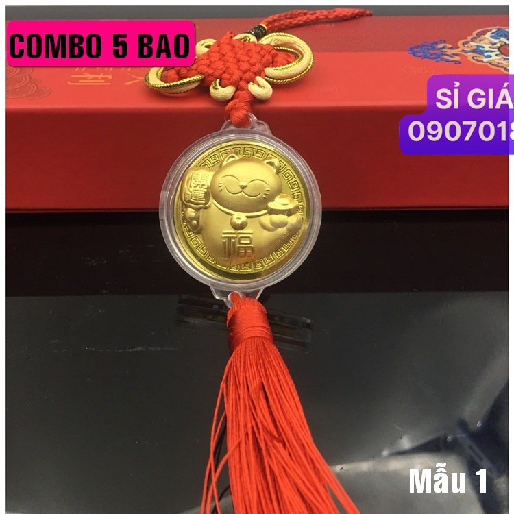 Combo 10 dây treo Xu hình con Mèo Vàng , Treo ô tô, cửa nhà, xe đạp. Làm quà tặng dịp Lễ, Tết - Mẫu 1