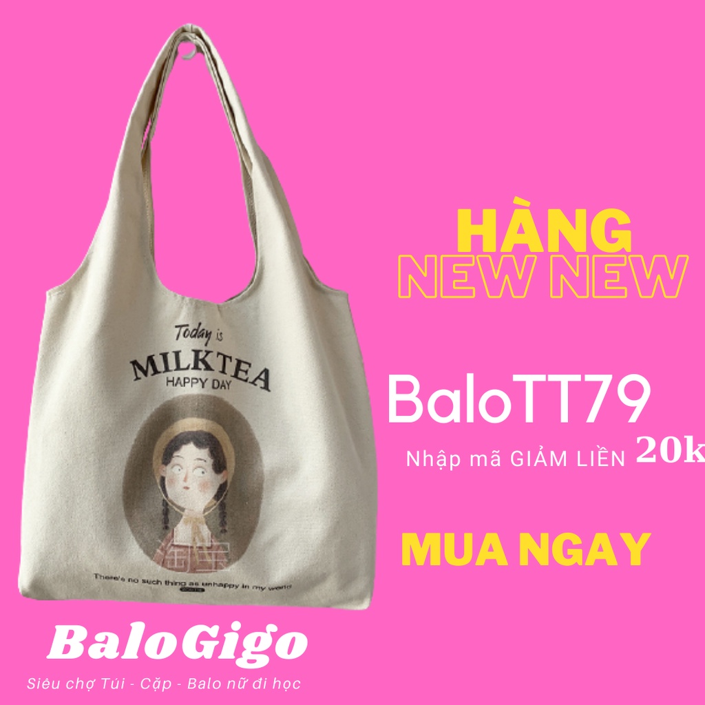 Túi tote vải cô gái dễ thương vải canvas TT79 - BaloGigo