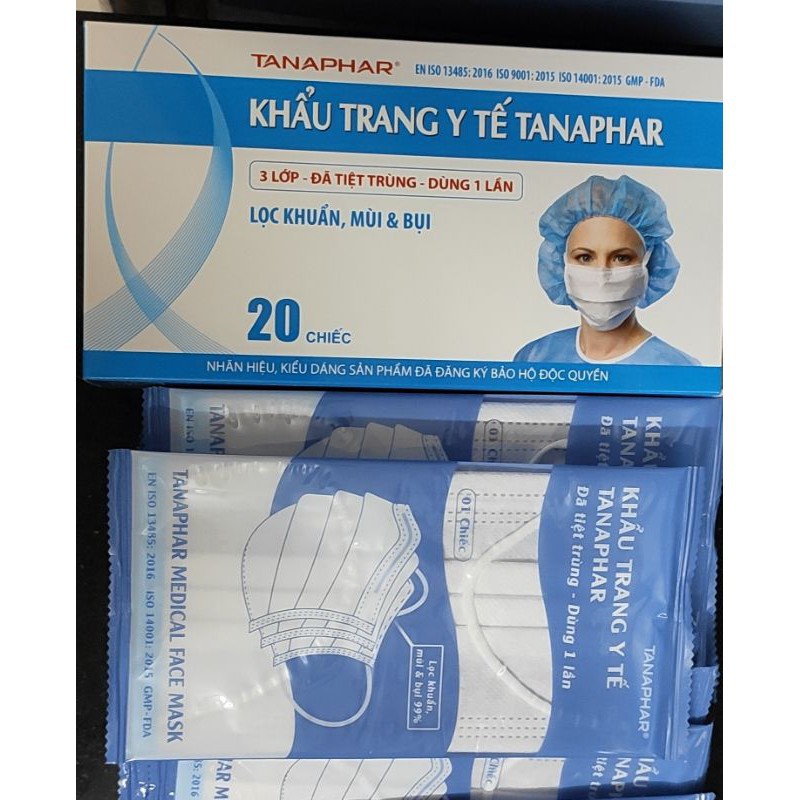 Hộp khẩu trang y tế Tanaphar 3 lớp, 20 chiếc, màu trắng, đã tiệt trùng - Soleil shop