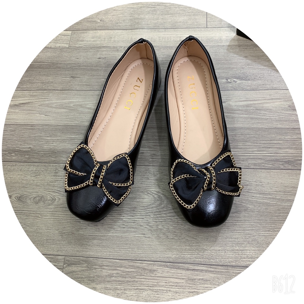 giày búp bê nữ chất da bóng phối hai màu đen trắng mã HT03