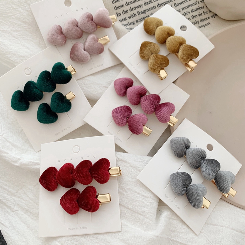 Set 2 kẹp tóc hình trái tim màu sắc ngọt ngào phong cách cổ điển