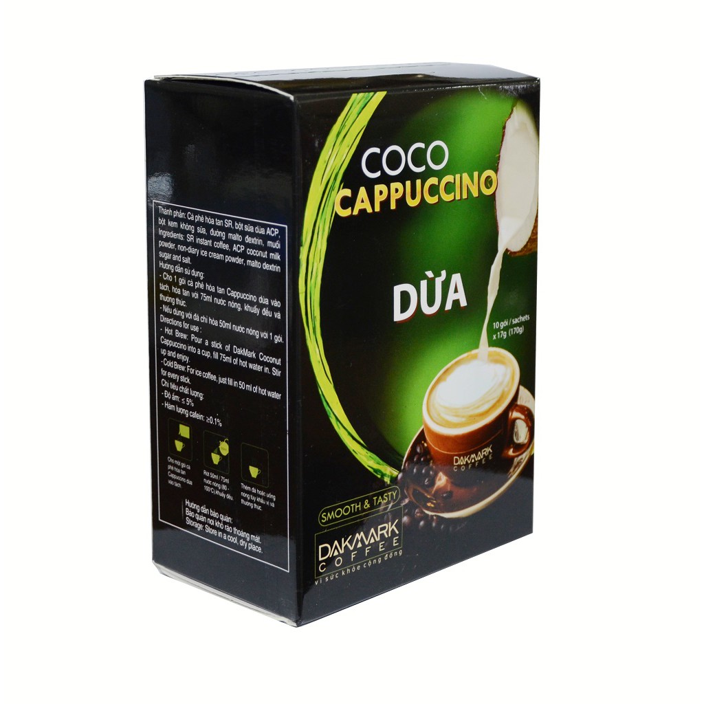Cà phê Cappuccino dừa hoà tan DakMark- Hộp 10 gói x 17 g | BigBuy360 - bigbuy360.vn