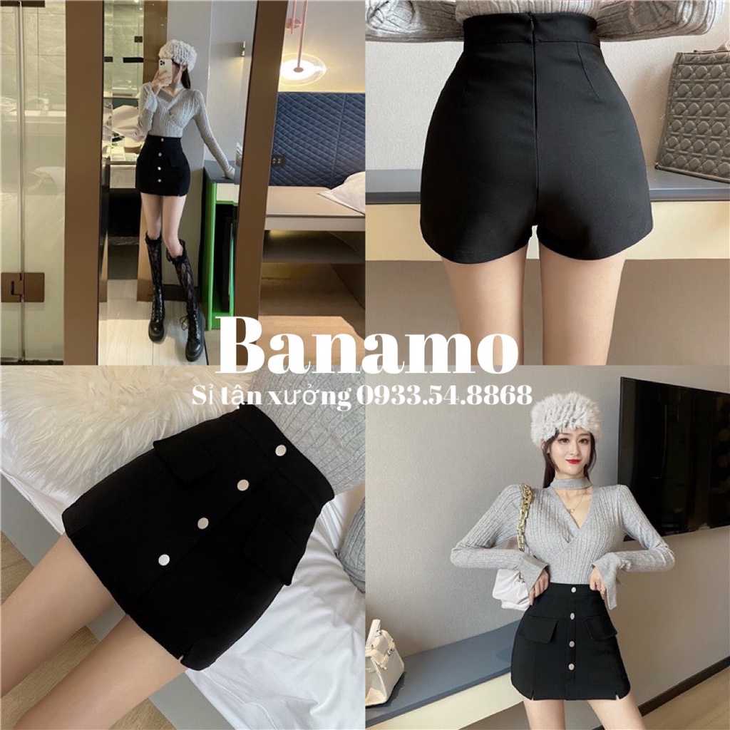 Quần váy cạp cao khuy dọc cá tính phong cách hàn quốc thời trang Banamo Fashion 6319