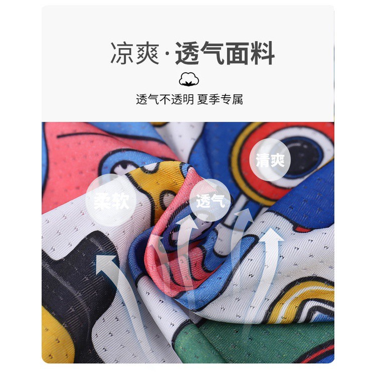 Set áo sát nách + quần short vải lụa lạnh phối lưới thoáng khí nhanh khô phong cách thể thao mới cho bé