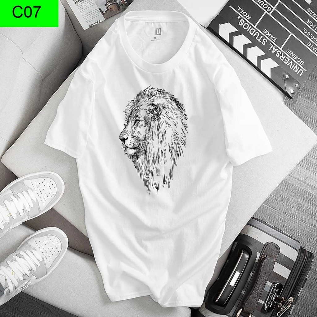 Áo thun unisex from rộng in hình đầu sư tử đẹp vải dày mịn