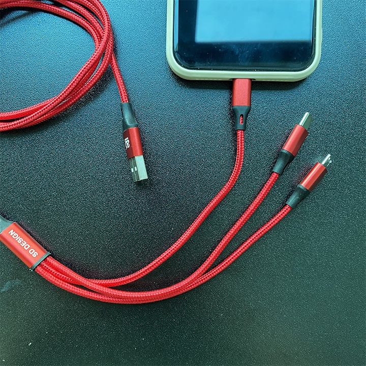 Dây cáp sạc 3 đầu đa năng bọc dù chính hãng SD-Design bảo hành 6 tháng cho IP, Samsung, Huawei, Xiaomi, Oppo - MarioCase