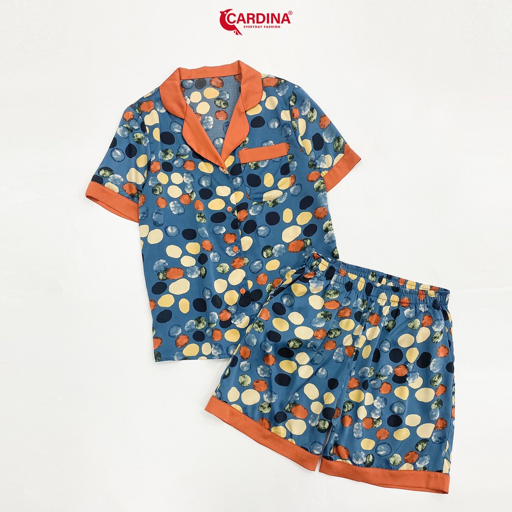 Đồ bộ nữ CARDINA pijama chất lụa Satin Nhật cao cấp quần đùi áo cộc tay họa tiết trẻ trung 1Pi24