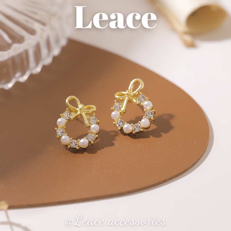 Bông tai khuyên tai hình nguyệt quế đính đá phong cách Hàn Quốc ER028 Leace.accessories