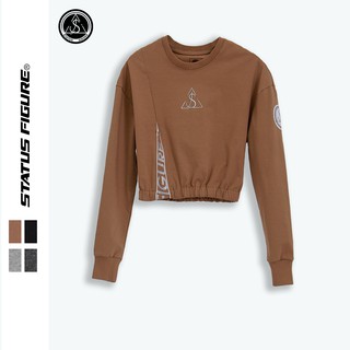 Áo croptop tay dài nữ STATUS FIGURE form rộng có cổ, kiểu ôm body sexy, cá tính, rút dây, dây kéo xéo chữ SF