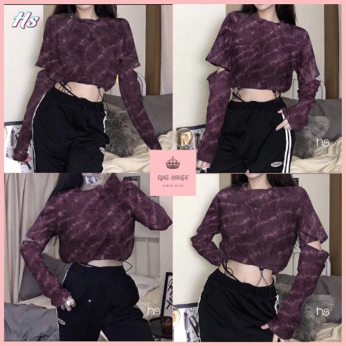 Áo Croptop Loang Hở Tay Chất Coton Co Dãn 4 Chiều Edel E447