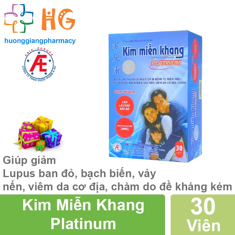 Kim Miễn Khang Platinum giúp giảm lupus ban đỏ bạch biến vảy nến viêm da cơ địa chàm do sức đề kháng kém Hộp 30 Viên