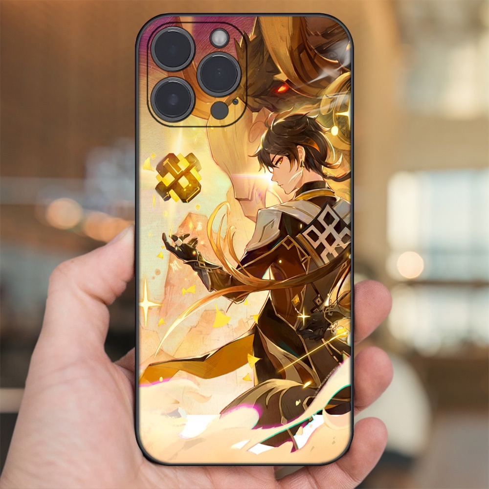 Ốp lưng iPhone 13 Pro Max dẻo đen cạnh vuông in hình Zhongli Genshin Impact