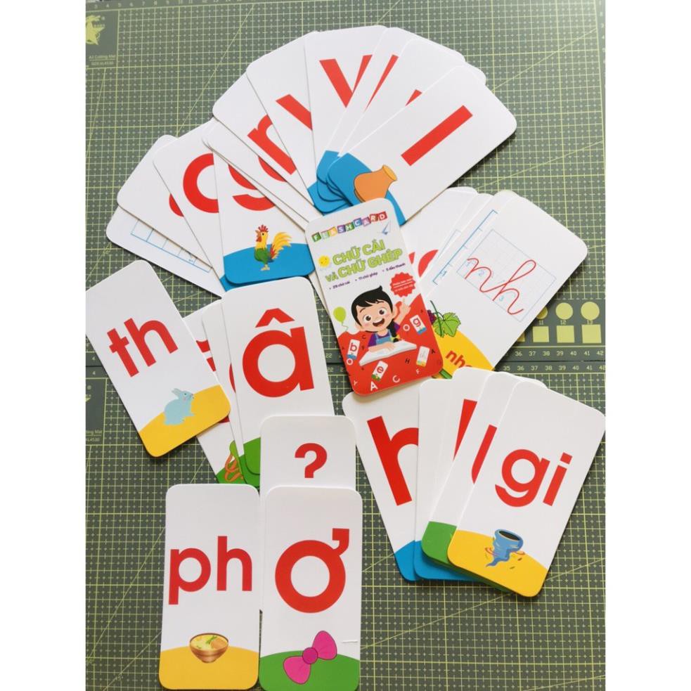 Bộ 42 thẻ flashcard học tiếng việt có chữ ghép và chữ đơn,chữ số_ thẻ học tiếng việt cho bé