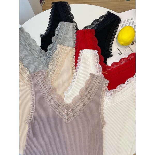 Áo 2 dây mặc vest phối ren cỗ chữ V cao cấp