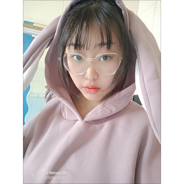 Áo hoodie tai thỏ trơn oversize dáng rộng hack dáng 100% ảnh thật