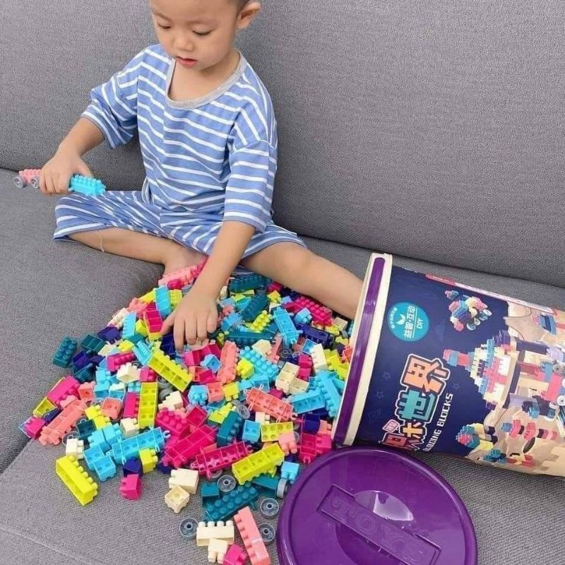 Lego khổng lồ 198 chi tiết kèm xô đựng gọn gàng