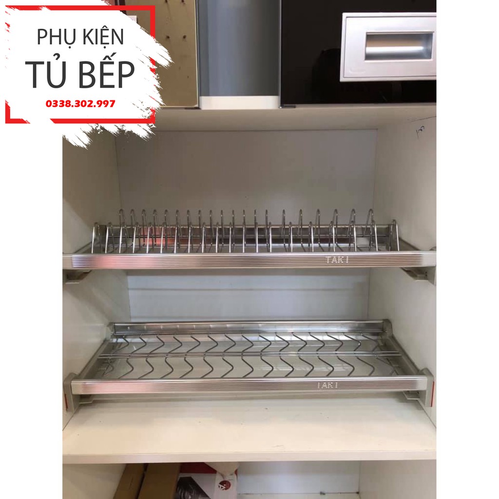 Giá bát đĩa cố định lắp tủ bếp trên khung nhôm nan inox 304 cao cấp cực đẹp cho tủ bếp