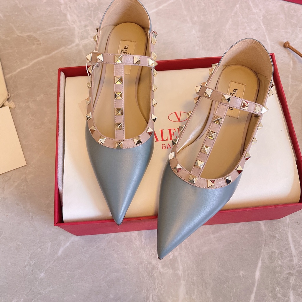 Giày cao gót nữ da thật quai đính đinh thời trang cao cấp Valentino phong cách cá tính