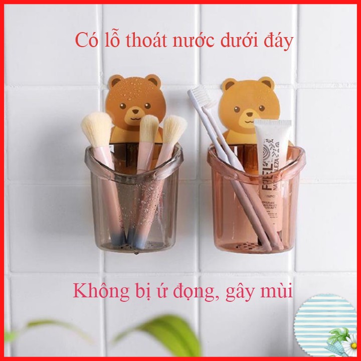 Cốc Gấu Dán Tường Phòng Tắm, Cốc Đựng Bàn Chải, Kem Đánh Răng Cute Hình Gấu Gắn Tường Có Lỗ Thoát Nước Tiện Lợi