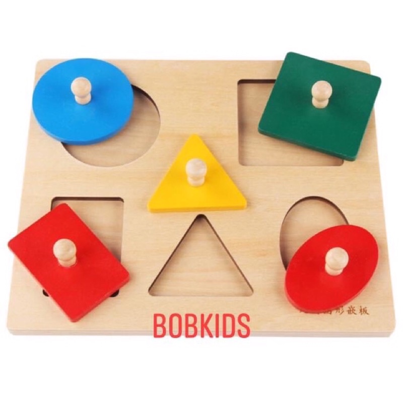 Bảng phân biệt 5 hình học cơ bản giáo cụ Montessori 0 - 3 tuổi, Ghép hình đồ chơi gỗ