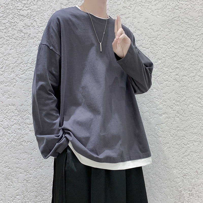 Áo Thun Cotton IFNICEFUTURE Tay Dài Dáng Rộng Màu Trơn Thời Trang Cho Cặp Đôi Học Sinh