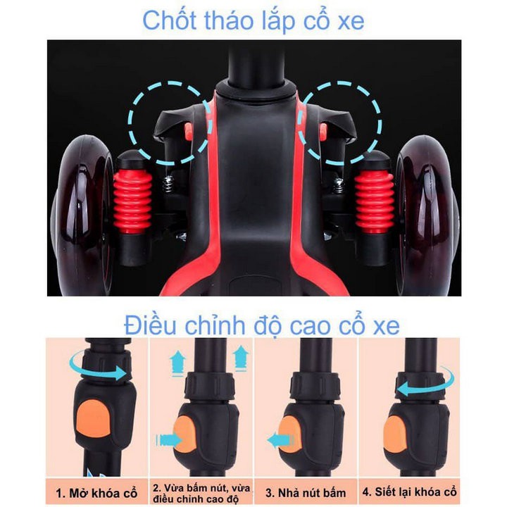 Xe trượt scooter 21st có giảm xóc, 3 bánh phát sáng cao cấp cho bé ( Tặng kèm 7 món bảo vệ cho bé ) - Home and Garden