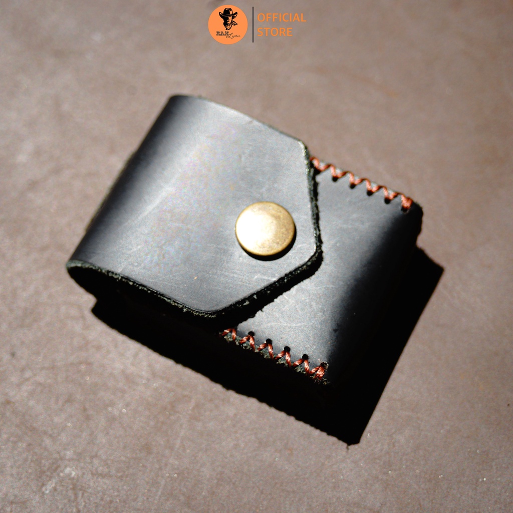 Bao da Zippo da bò màu đen trơn - RAM Leather