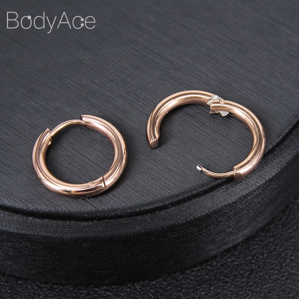 Set 2 Khuyên Tai Tròn Màu Đen Bằng Thép Không Gỉ