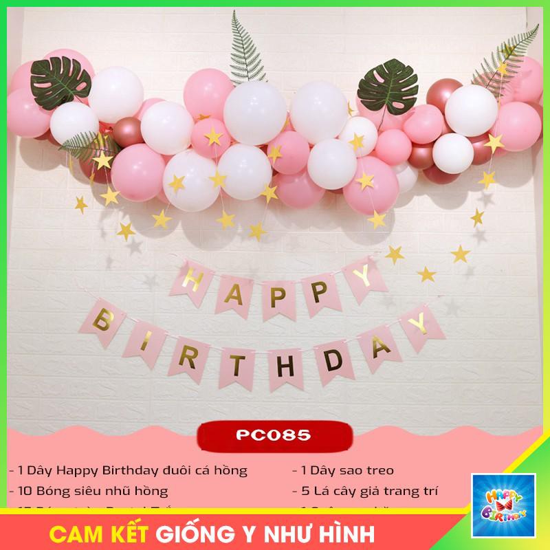 Set trang trí sinh nhật bé gái đơn giản màu hồng PC085 #TrangTriSinhNhat
