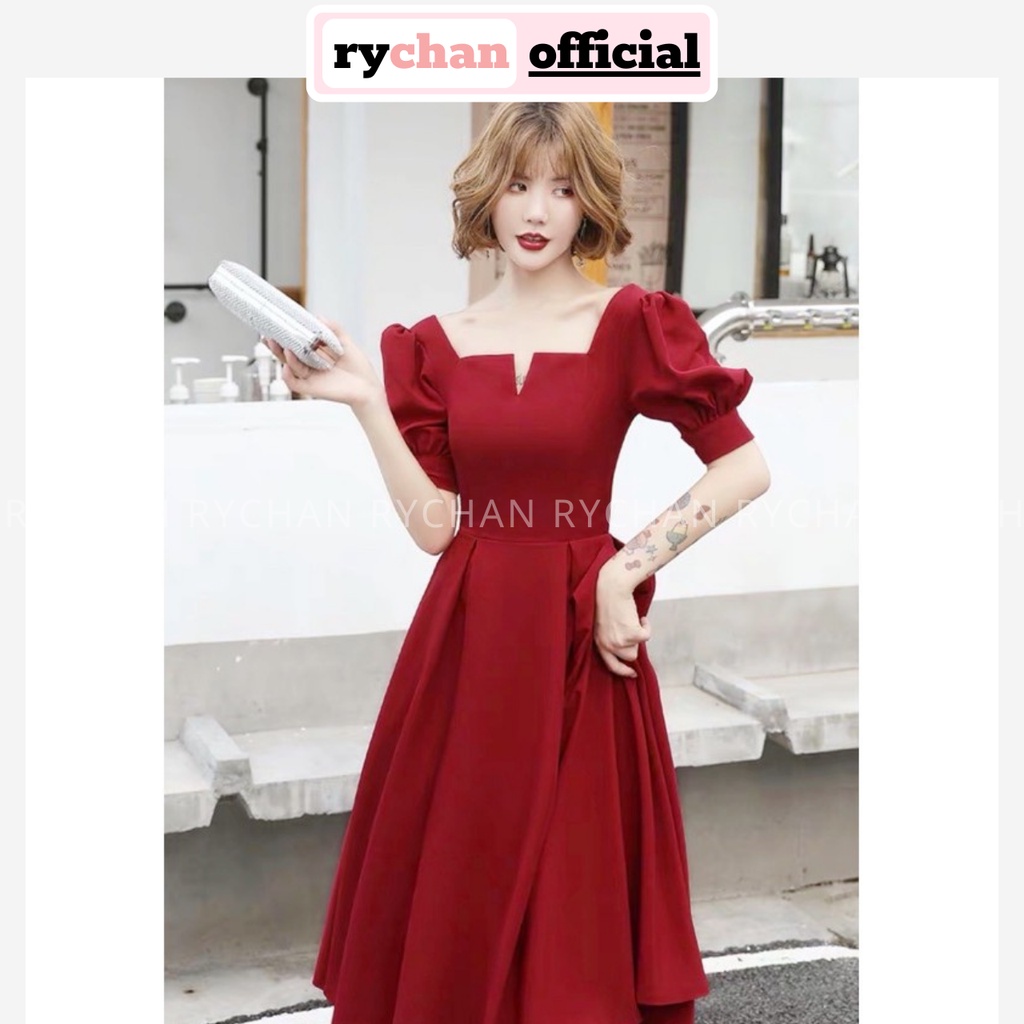 Đầm Dự Tiệc Cưới Cổ Khóa Form Dài Sang Chảnh, Váy Thiết Kế Tay Bồng Màu Đỏ [ẢNH THẬT CUỐI] - DX9703