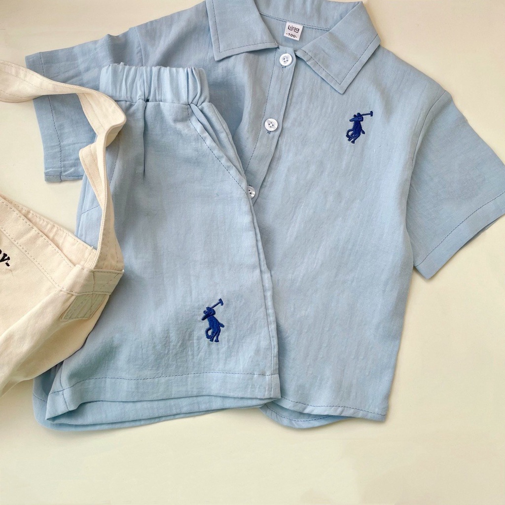 Bộ Quần Đùi Áo Sơ Mi Trẻ Em Cho Bé Trai Và Bé Gái Chất Liệu Vải Đũi Mềm Mịn Thoáng Mát Anh Store