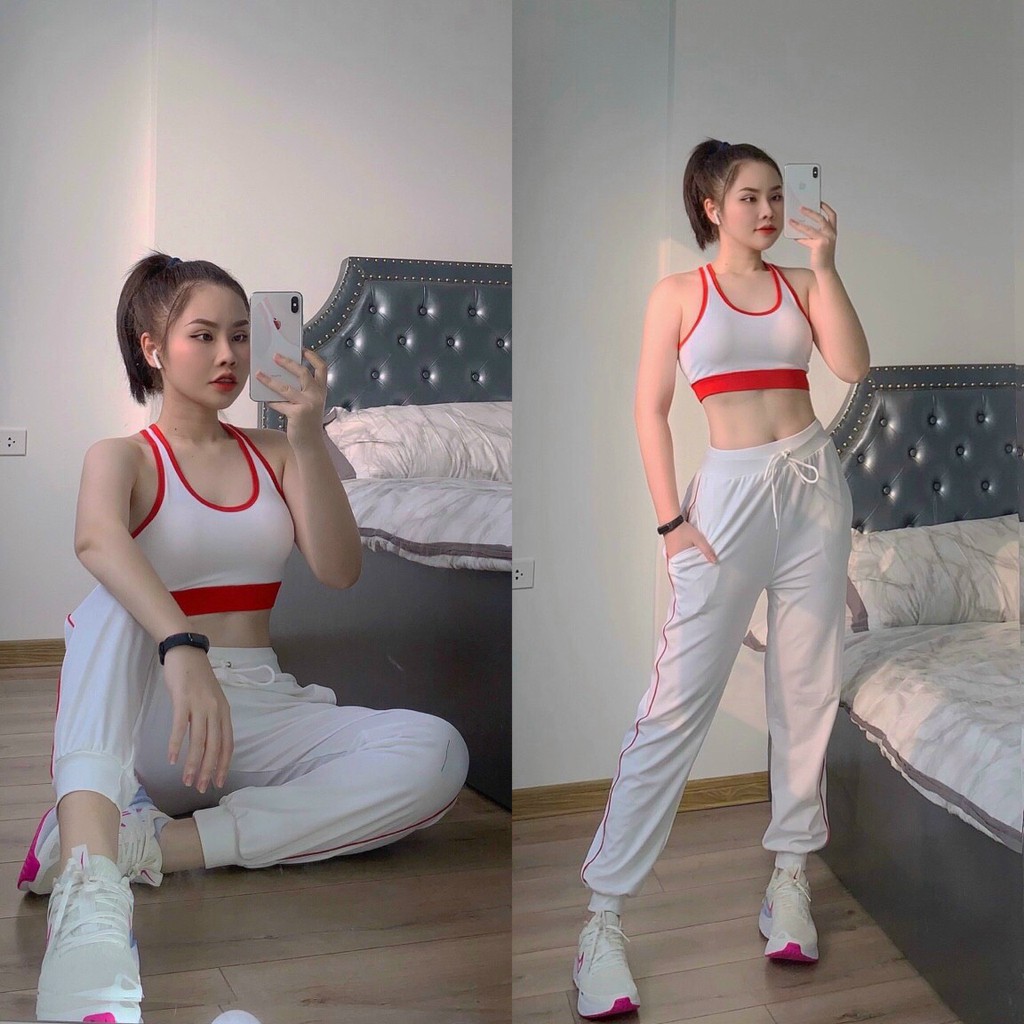 Đồ tập gym nữ, set bộ thể thao quần dài jogger áo bra kèm mút cao cấp Bin Sport BD099