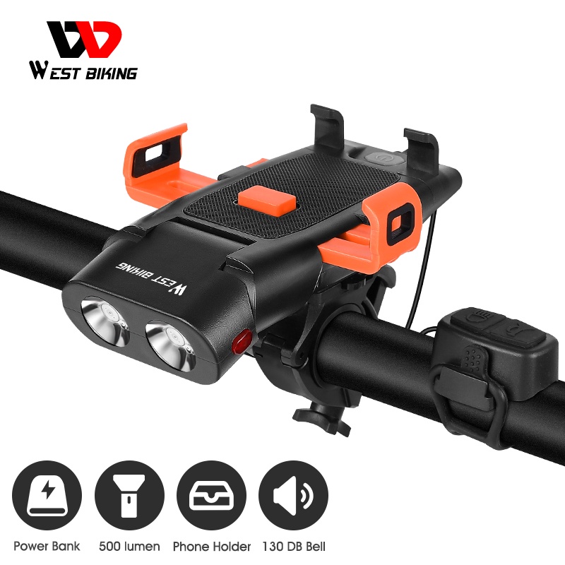 Dèn Pha WEST BIKING Chống Thấm Nước Đa Năng Kèm Còi Và Giá Đỡ Điện Thoại Dành Cho Xe Đạp Leo Núi