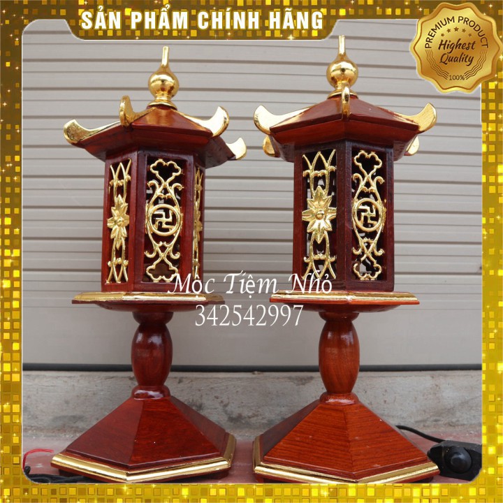 Đèn thờ lục năng gỗ hương Đèn thờ gia tiên rát vàng gỗ hương cao 51