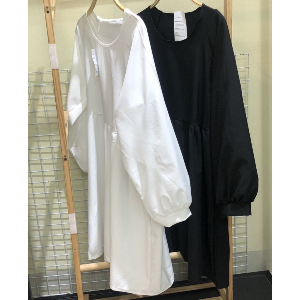 (new) ĐẦM BABYDOLL TRƠN TAY PHỒNG TRẮNG ĐEN - VÁY SUÔNG BABYDOLL FORM RỘNG BASIC 2 MÀU | BigBuy360 - bigbuy360.vn