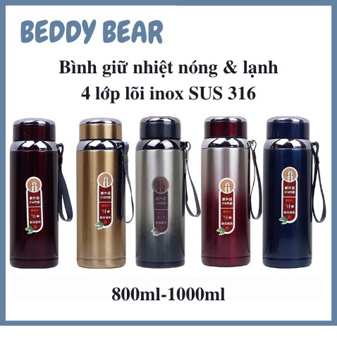 Bình giữ nhiệt 4 lớp lõi inox SUS 316 giữ nhiệt liên tục 24h, có rây lọc, phong cách thể thao, khỏe khoắn