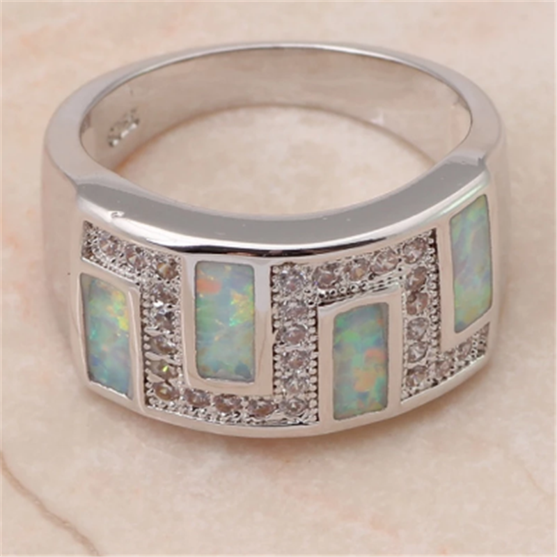 Nhẫn Cưới Đính Đá Opal Trắng Phong Cách Bohemian