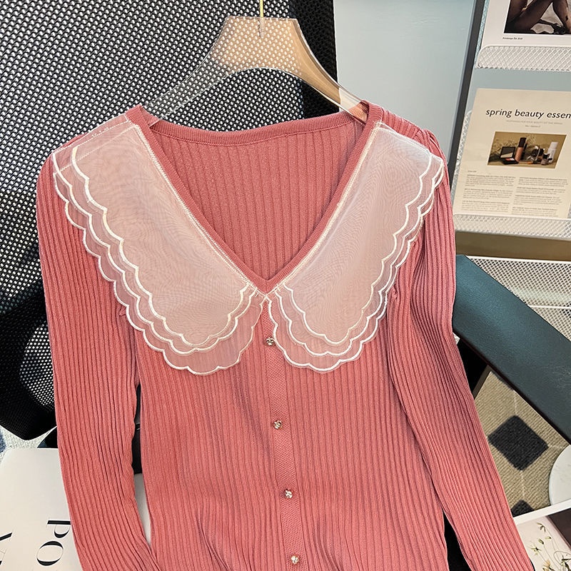 Áo Lưới Dệt Kim Cổ Búp Bê Phong Cách Hàn Quốc Ngọt Ngào Cho Nữ