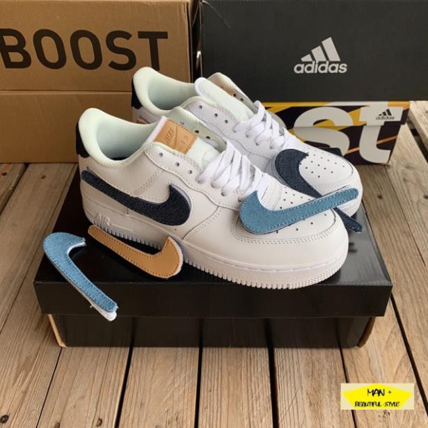 (Full box) Giày thể thao sneaker Air Force 1 Low Removable Swoosh Pack White Vachetta Tan < : :)) . new :