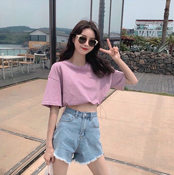 Áo Thun Croptop Dáng Rộng Phong Cách Hàn Quốc Xinh Xắn Dành Cho Nữ