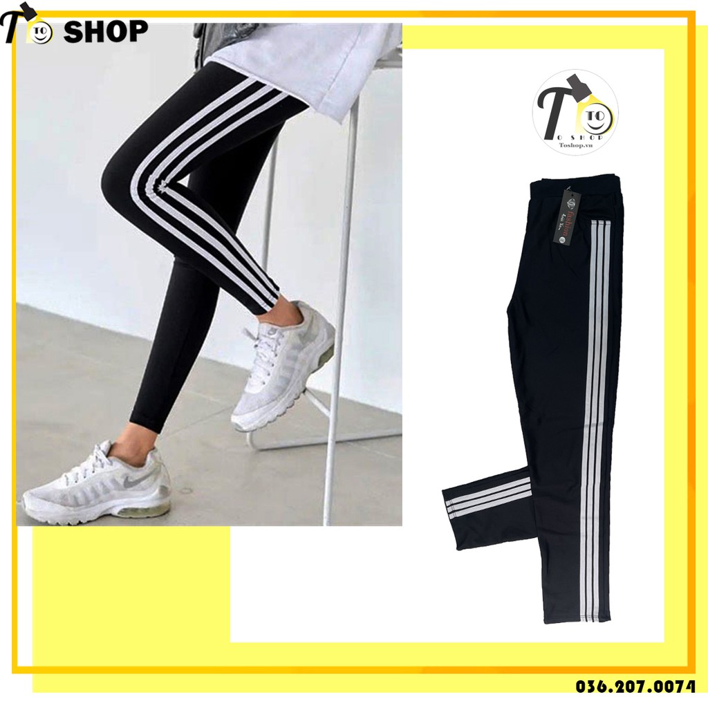 Quần legging 3 sọc trắng - quần thun 3 sọc màu trắng, co giãn tốt, tôn dáng [ảnh + video by toshop]