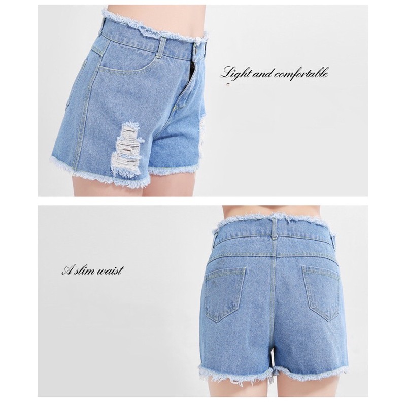 quần jean short big size màu xanh nhạt lưng tua wash size 80-90kg